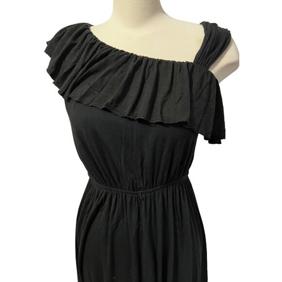 Madison Black Ruffle One Shoulder Mini Dress Sz Petite Small Flowy Ruffle Collar - Picture 4 of 13